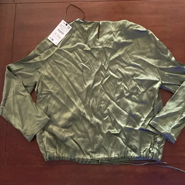 Zara Olive Green Satin Blouse - Image 2