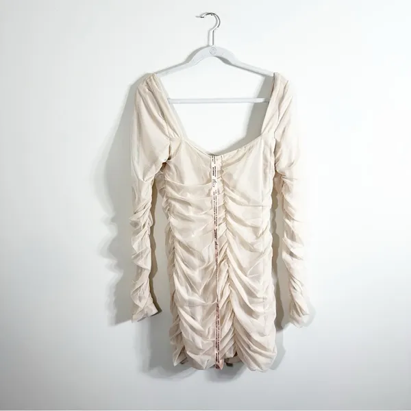 NWT Oh Polly Calista Nude Ruched Long Sleeve Mini Dress Size 10 - Image 4