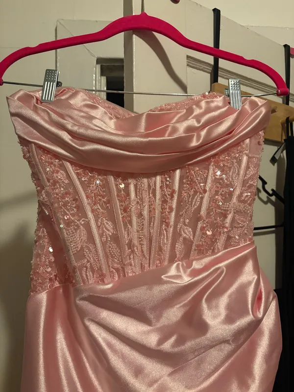 Mermaid Strapless Beaded Corset Ruched Prom Dress with High Slit - Image 3