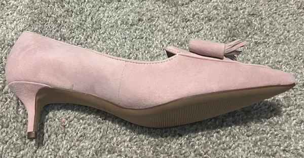 Baby Opal Blush Pink Leather Suede Tassel Bow Kitten Heel Loafer Mule - Image 5