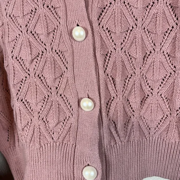 Marc New York Womens Coquette Cardigan Sweater Size M Dusty Pink Pearl Button - Image 4