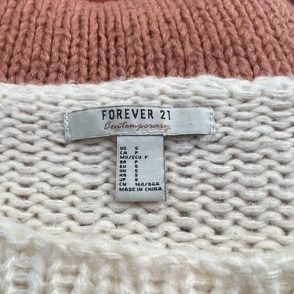 Forever 21 Block‎ Stripe Knit Sweater Size Small S Blush Cream Maroon - Image 3