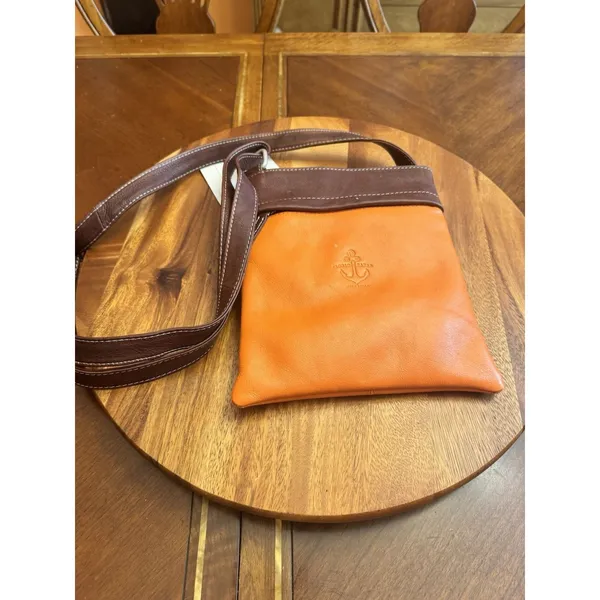 Vera Pelle Florio Bazaar Small Orange/Tan Leather Style Crossbody Bag - Image 4