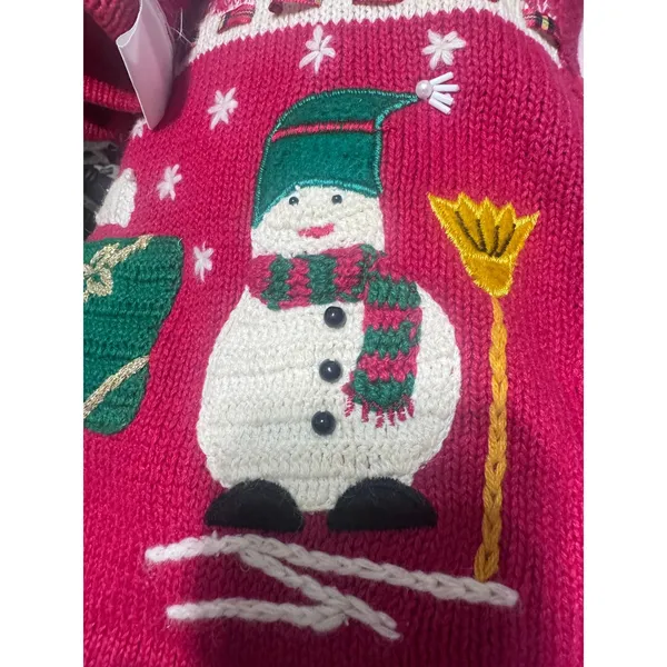 Bobbie Brooks Red Christmas Sweater Vest Snowman Tree Embroidered Vintage 90s M - Image 6