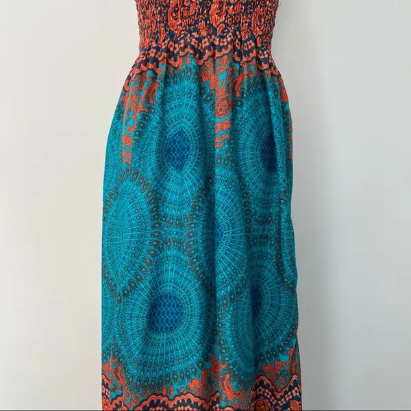 Womens Bali Smocked Lightweight Halter Midi Resort Vacation Casual Dress OS - Image 5