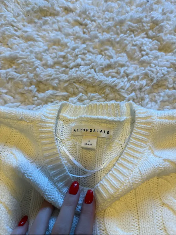 Aeropostale Cable Knit Cropped Sweater - White - Image 2