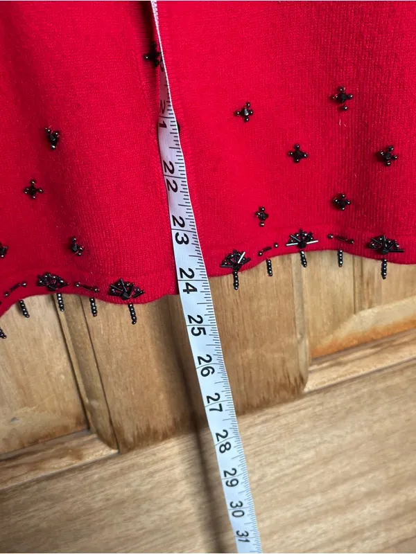 Red Embellished Women's Sweater Cardigan size M - Image 5