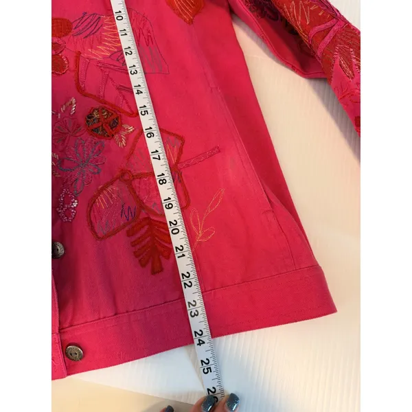 Laura Ashley Womens Pink‎ Embroidered Floral Applique Denim Jacket Small Spring - Image 8