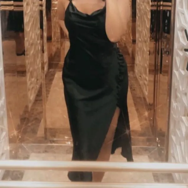 ✨ Satin Covered Button Split Thigh Cami Dress✨ Black Size L - Image 6
