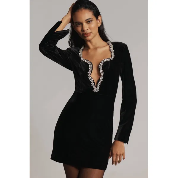 Bardot Audrina‎ Velvet Dress NWT Medium 6 Anthropologie Black Rhinestone Trim - Image 11
