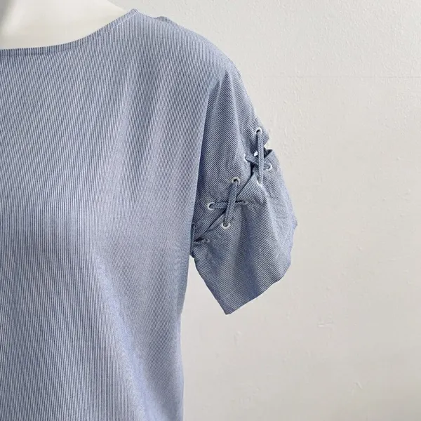 Madewell Pinstripe Dress Short Sleeves XSMALL blue white nautical coastal - Image 8