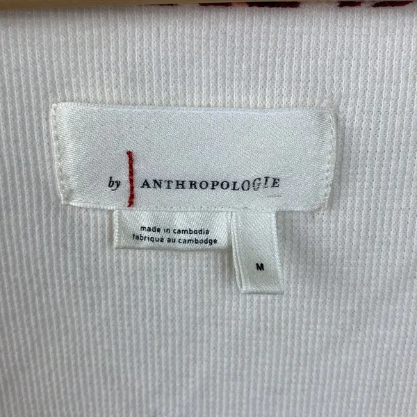 Anthropologie Tan Cream & Red Long Floral Sleeve V Neck Oversized Top M - Image 5