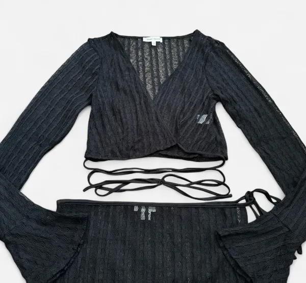 Bear Dance Black Sheer Knit Cover Up Two-Piece Set - Image 4