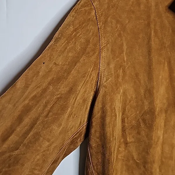 Harari leather soft suede tan pockets pull over collared warm heavy jacket sz M Size M - Image 6