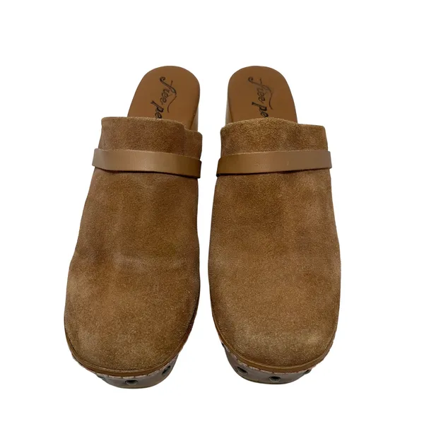 Free People Calabasas‎ Clog Brown Suede Wood Heel Tan Size 41 US 10 - Image 4