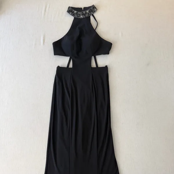 Faviana Black Beaded Halter Cutout Open Back Formal‎ Gown Size 2 - Image 8