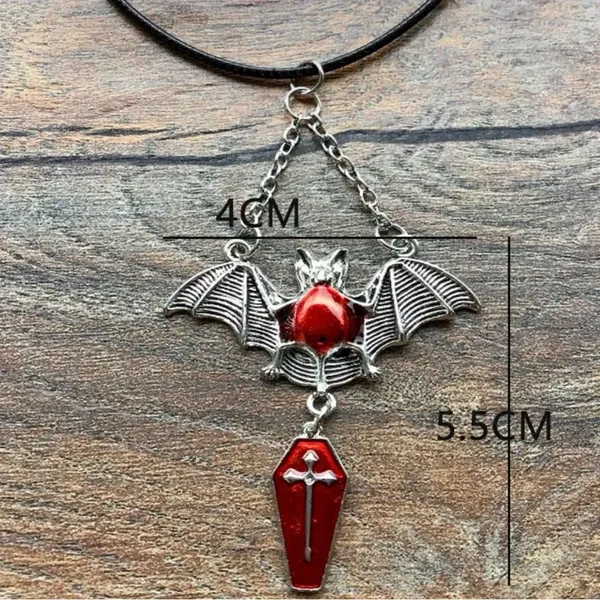 1pc‎ Red Bat & Coffin Gothic Bohemian Style Black Rope Necklace - Image 8