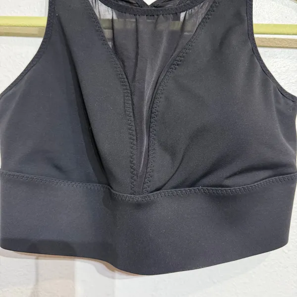 Athleta Black Mesh V Neck Longline Racerback Sports Bra Sz L - Image 3
