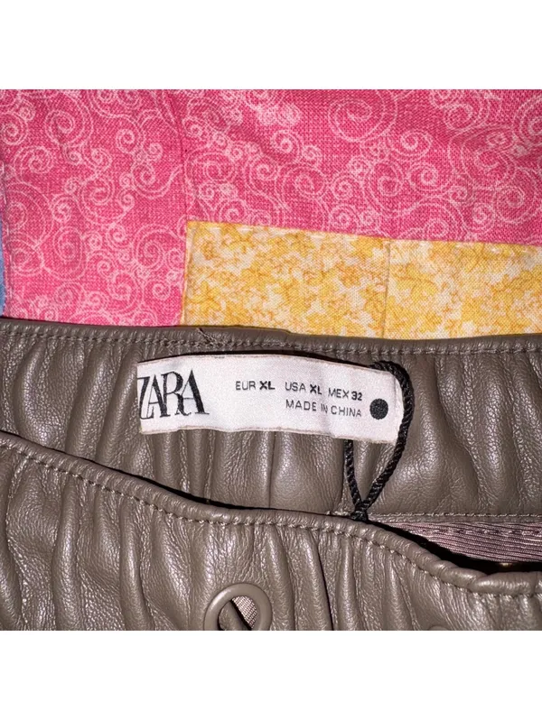 Zara NEW Woman’s XL Faux Leather Drawstring Pants in Brown, Size XL Elastic - Image 5