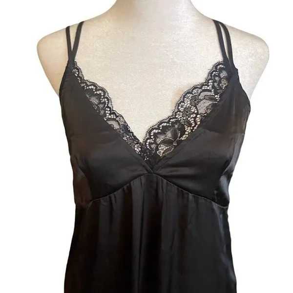 Lea & Viola NWT Black Satin Lace Slip Midi Dress 90s Lingerie Style S - Image 6