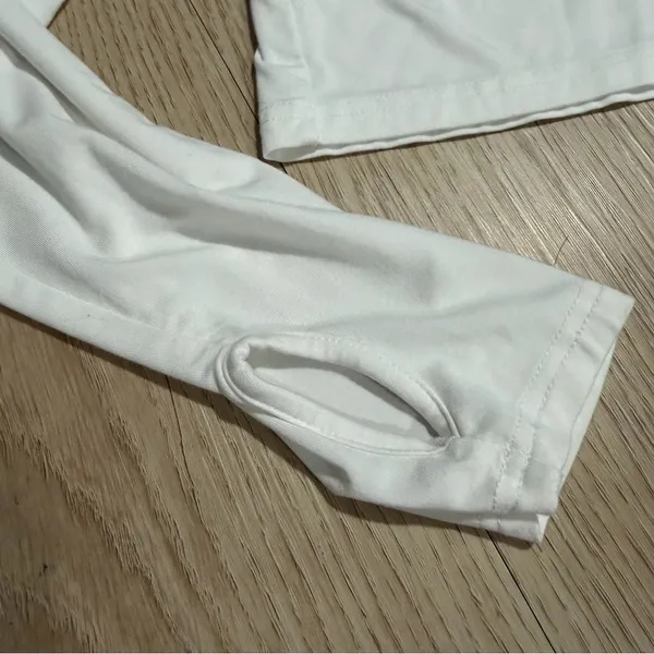 White Athletic Top with Thumb Holes and Cut-out - Image 3