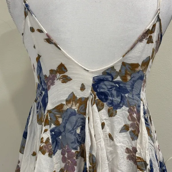 Free People‎ Alyson Floral Slip Dress Blue White Boho Mini Handkerchief Hem XS - Image 8