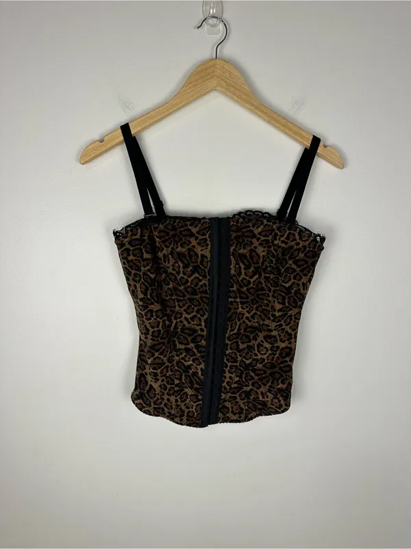 Popilush Shapewear Sculpting Leopard Mesh Detachable Strap Corset Top Sz M - Image 2