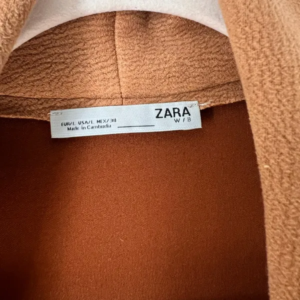 Zara‎ Brown Open Front Cardigan Large Long Sleeves Collared - Image 7