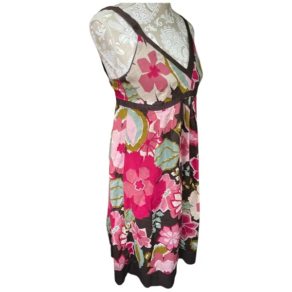 Lucy & Laurel babydoll brown multi-floral boho hippie midi sun dress size 8 Med - Image 12