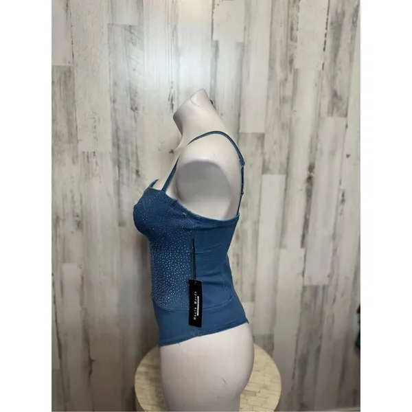 Haute Monde denim rhinestone bodysuit - Image 2