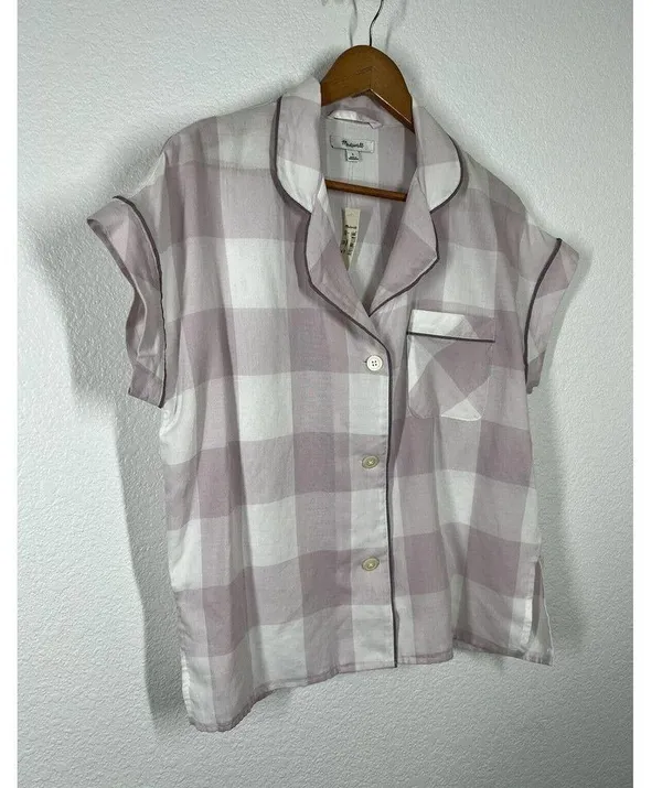 Madewell Bedtime Pajama Top Small S Lilac Plaid - Image 3