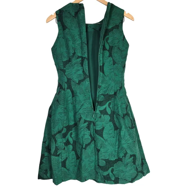 Eva Mendes New York Company Green Floral‎ Jacquard Fit Flare Sleeveless Dress 2 - Image 3