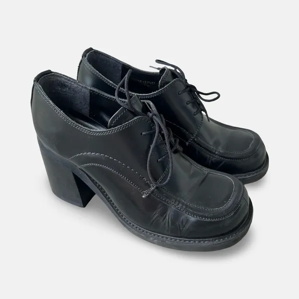 Vintage Y2K Steve Madden Black Leather Chunky Heel Oxford Shoes Size 7.5 grunge - Image 3