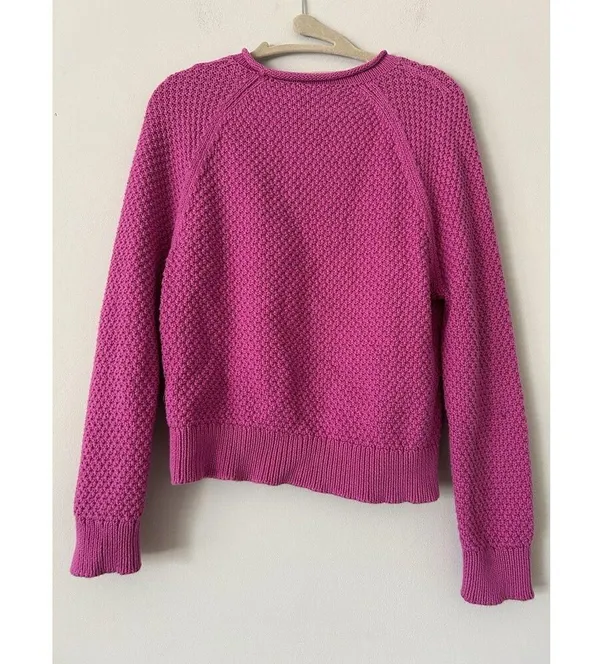 Lauren Ralph Lauren Pink Cotton Waffle Knit Sweater Size Medium Preppy Chic - Image 2