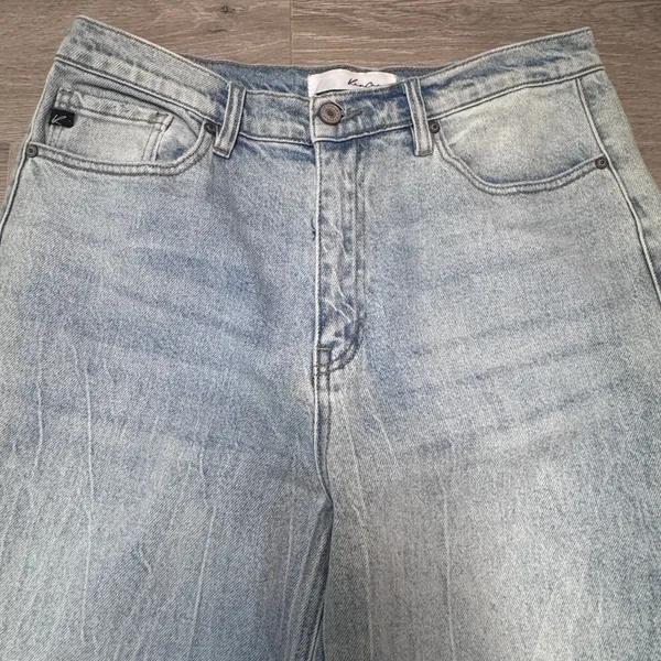 Kancan‎ High Rise Wide Leg Jeans Light Wash Frayed Hem KC7847M Womens 11/29 - Image 4