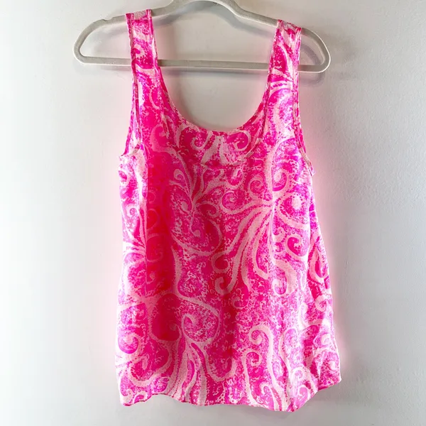 Lilly Pulitzer Silk Cosmos Printed Scoopneck Sleeveless Tank Top Pink Large - Image 5