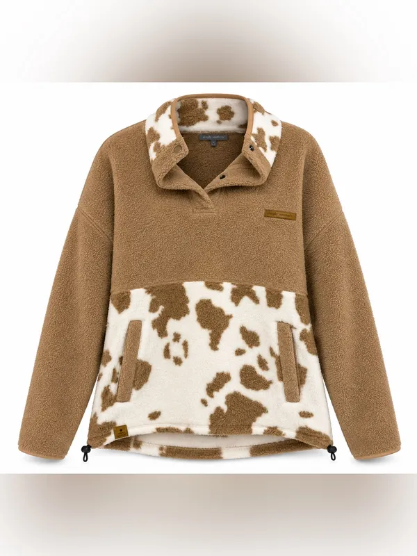 Simply Southern Cow Print Sherpa Pullover L - Image 2