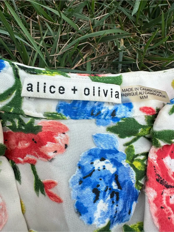 Alice + Olivia Floral Burnout Silk Blouse Womens Medium Romantic Poet - Image 2