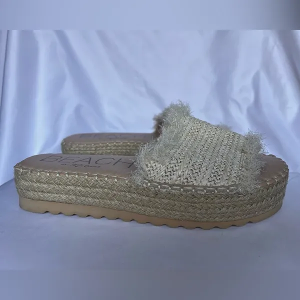 Matisse Seashell Cream Raffia Platform Slides 9 Tan - Image 6