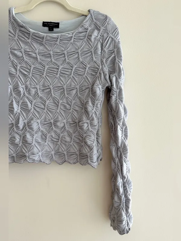 See You Monday Honeycomb Stretch Long Sleeve Top, Light Grey, Size Large - Image 3