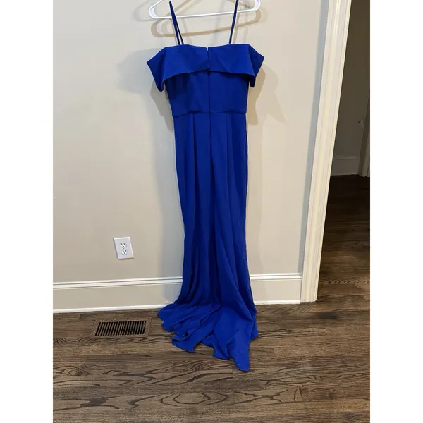 Bariano Australia Off Shoulder Sweetheart Neck Dress Gown With Train Blue Size 4 - Image 7