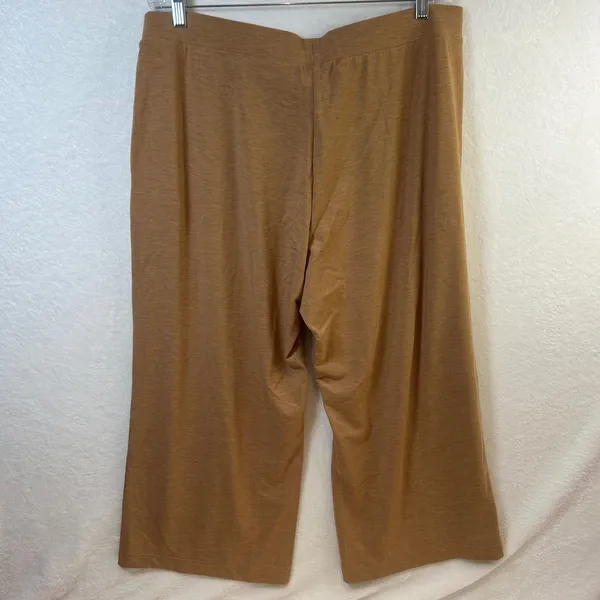 Lands End Womens XL 18 Wide Leg Crop Pants Camel Brown Heather‎ Knit Drawstring - Image 2