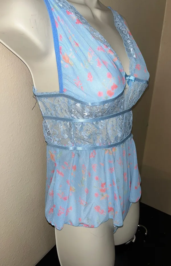 Fashion sexy lace V neck bow stitching flowers printed - Image 3