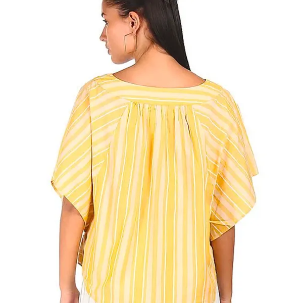 NWOT Tommy Hilfiger Mustard Yellow‎ Striped Flutter Sleeve Top - XXS - Image 5