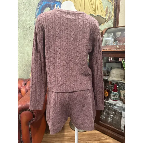 Pink Rose Boho Cable Knit Sweater & Shorts Lounge Set Mauve Pink Large NWOT - Image 5