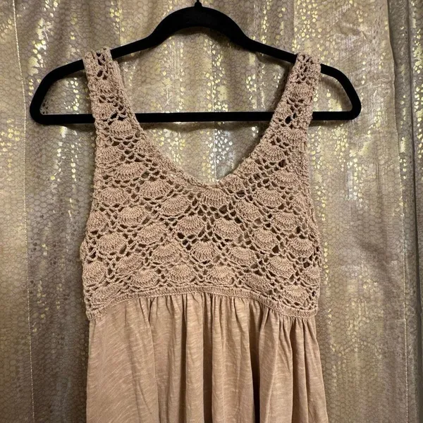 Aerie Tan Koko Brown Boho Crochet Knit Maxi Dress Medium NWT - Image 3