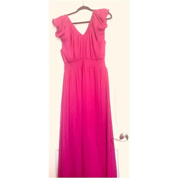 Banana Republic Ruffle Maxi Dress Pink Size Large - Image 4