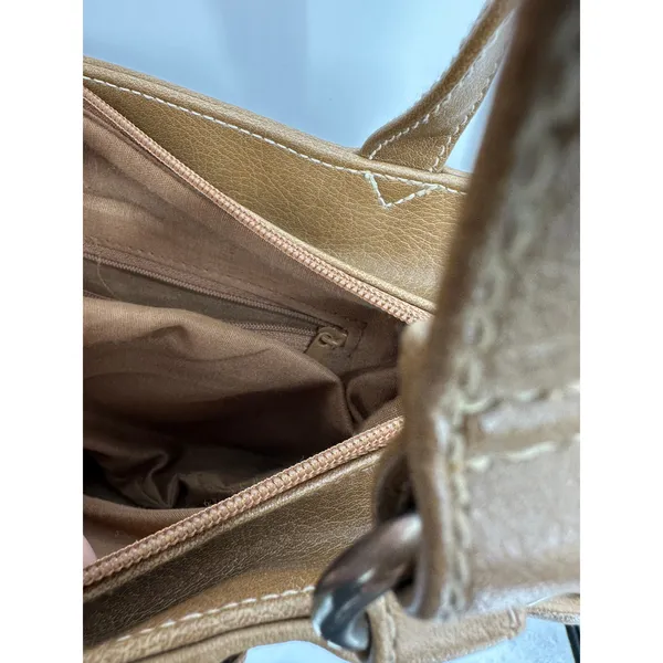 Y2K Vintage Small‎ Shoulder Purse Brown Patchwork Faux Leather Boho Artsy - Image 6