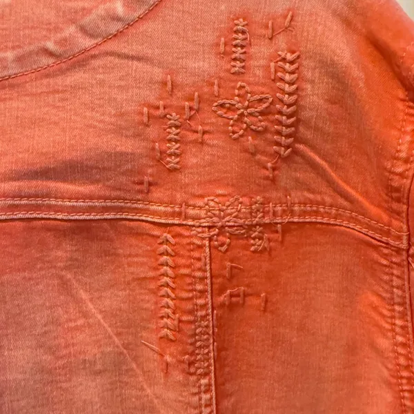 Marie Claire Jeans Women XL Coral Pink Acid Wash‎ Embroidered Denim Jacket - Image 5