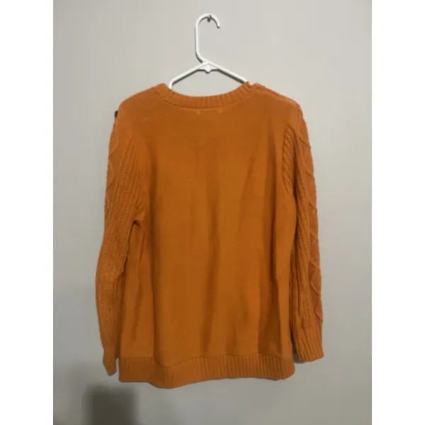 Women's Bass Cable Knit Fisherman's Orange Large Sweater Shoulder Buttons Preppy - Image 7